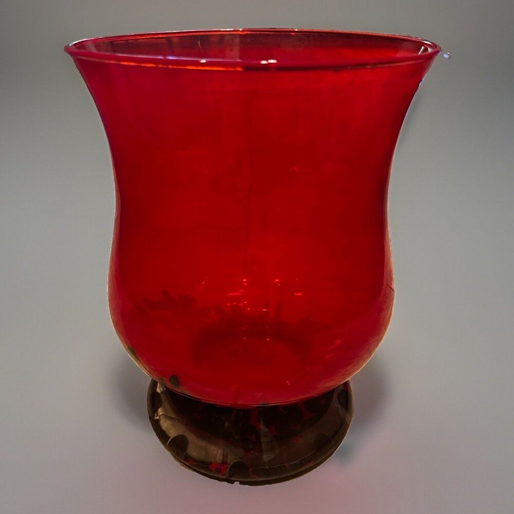 Large Heavy Red Art Glass Vase Wide Flared Rim Murano Style Decor 11" Tall